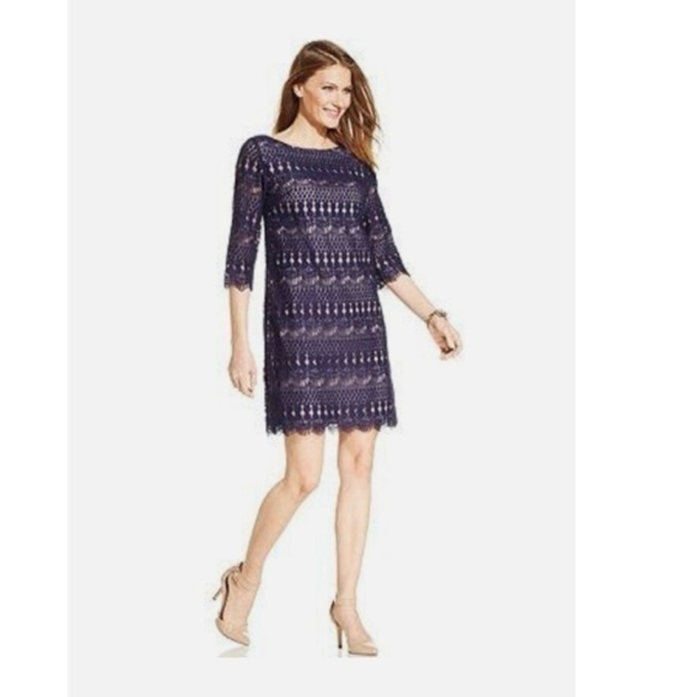 Jessica Howard Blue Lace Illusion Sheath Dress